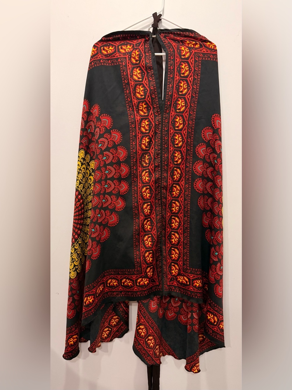 Black Floral Print Maxi Dress with Red & Yellow Accents